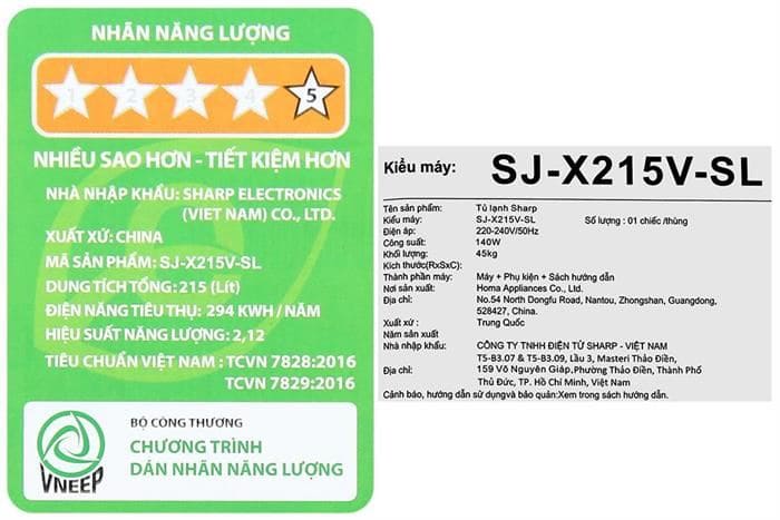 Tủ lạnh Sharp Inverter 197 lít SJ-X215V-SL
